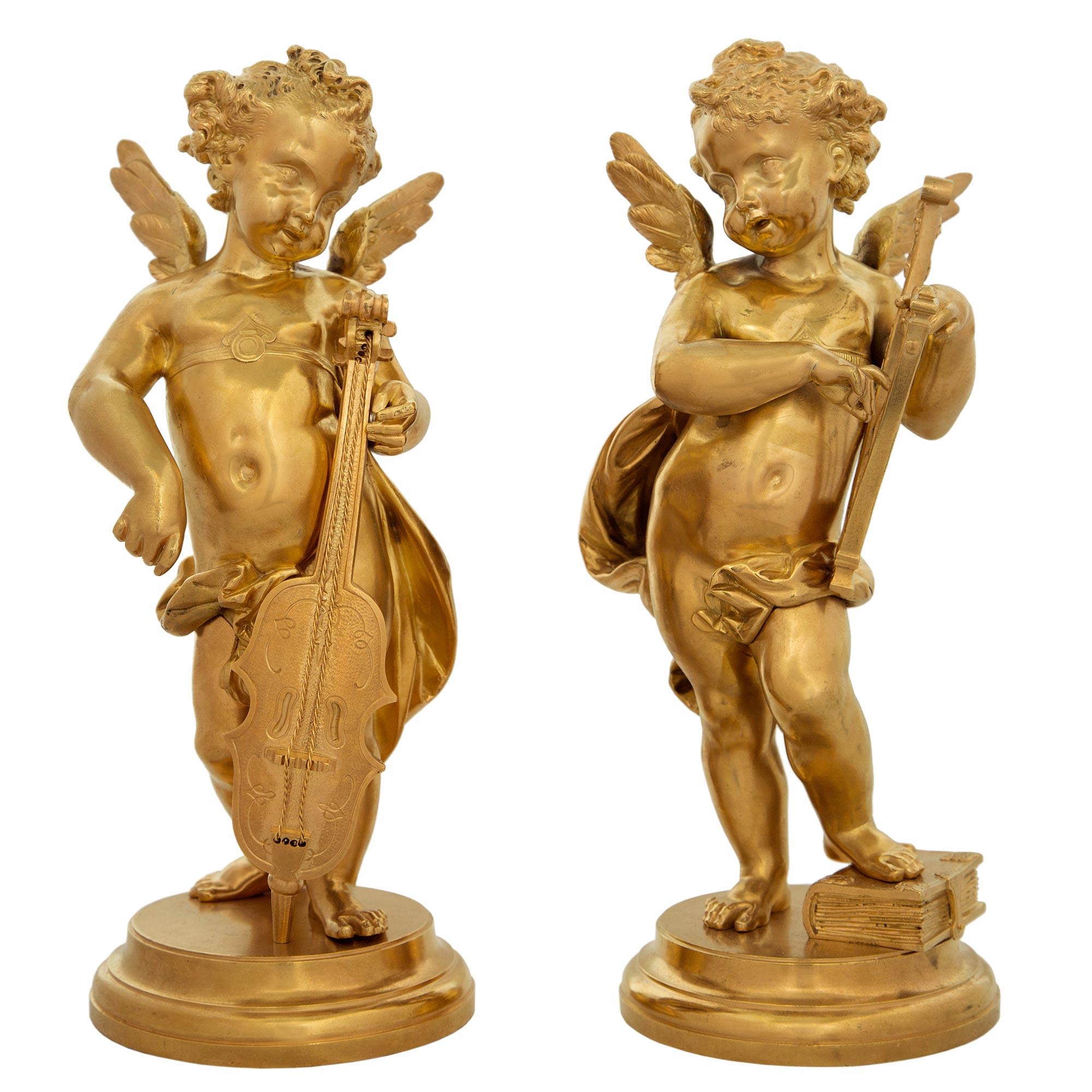 Pair of French 19th Century Louis XVI Style Ormolu Cherub Statues For Sale
