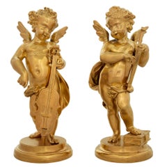 Antique Pair of French 19th Century Louis XVI Style Ormolu Cherub Statues