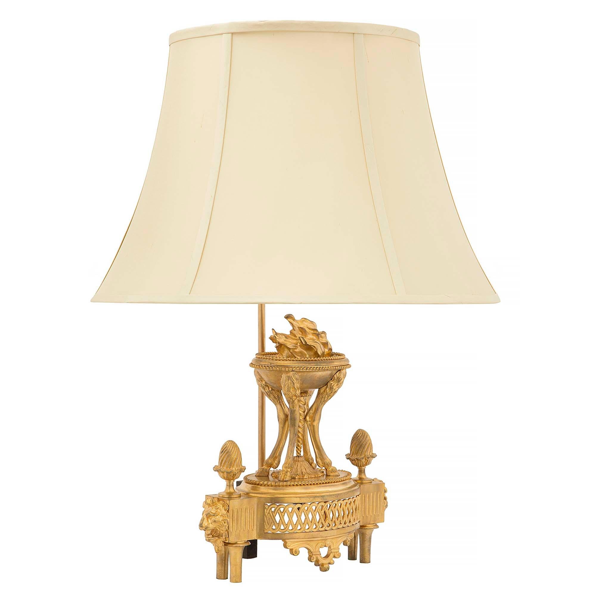 Pair of French 19th Century Louis XVI Style Ormolu Lamps In Good Condition In West Palm Beach, FL