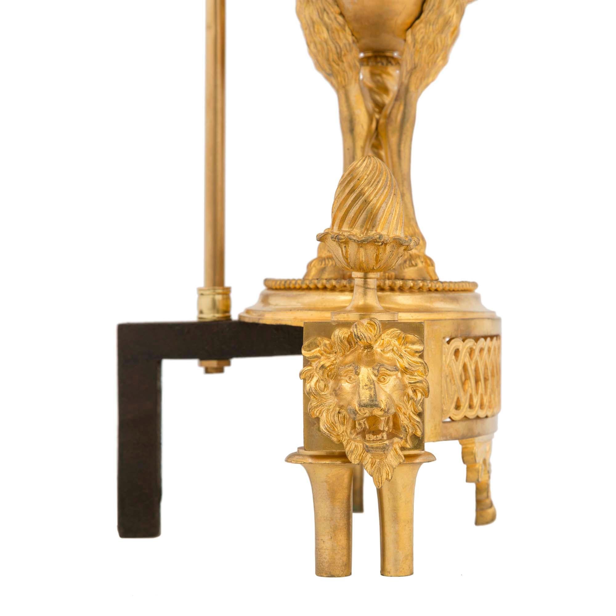 Pair of French 19th Century Louis XVI Style Ormolu Lamps 2