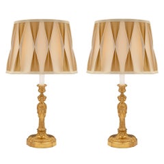Pair of French 19th Century Louis XVI Style Ormolu Lamps