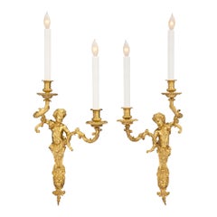 Pair of French 19th Century Louis XVI Style Ormolu Sconces, Attributed to Dasson