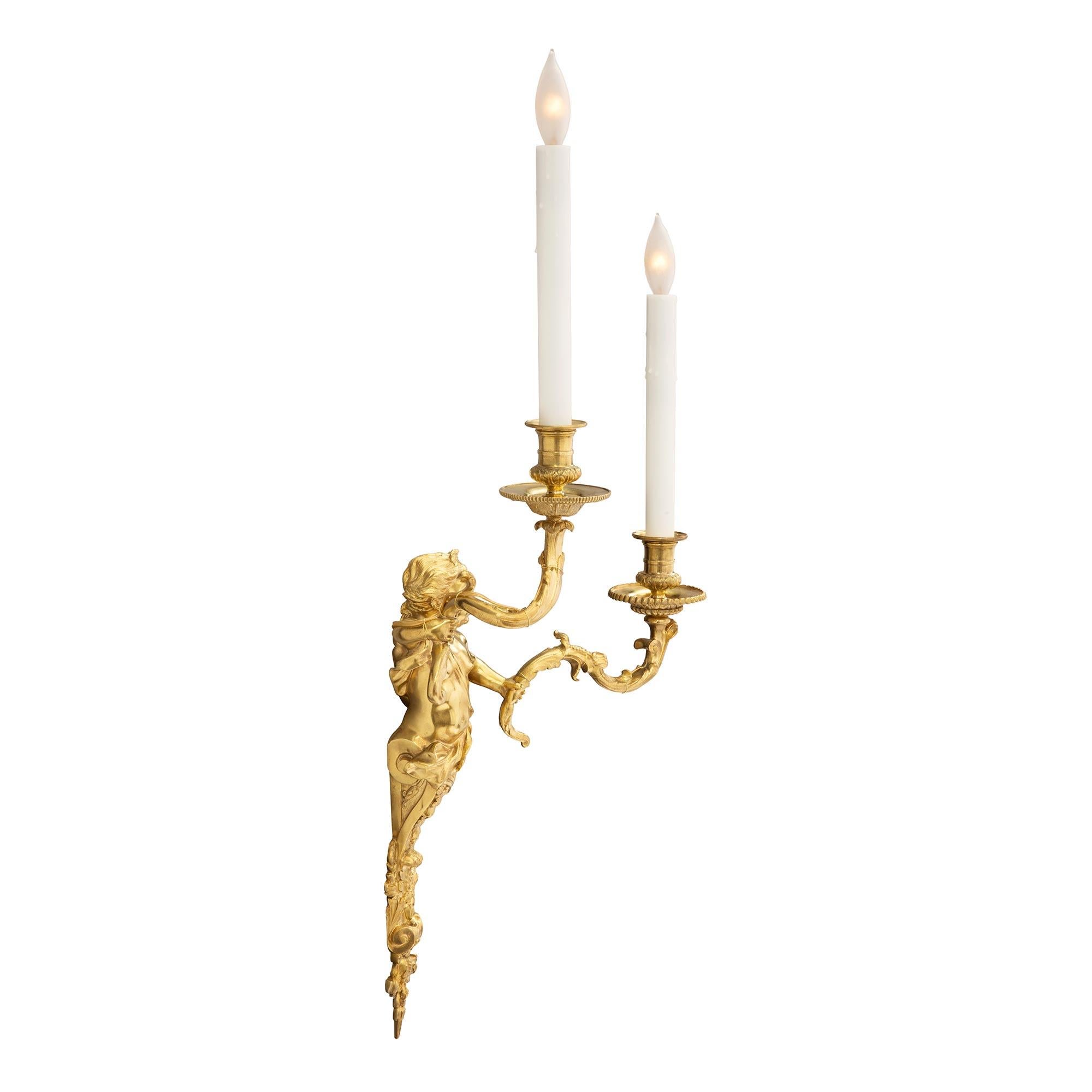 Pair of French 19th Century Louis XVI Style Ormolu Sconces, Attributed to Dasson In Good Condition For Sale In West Palm Beach, FL