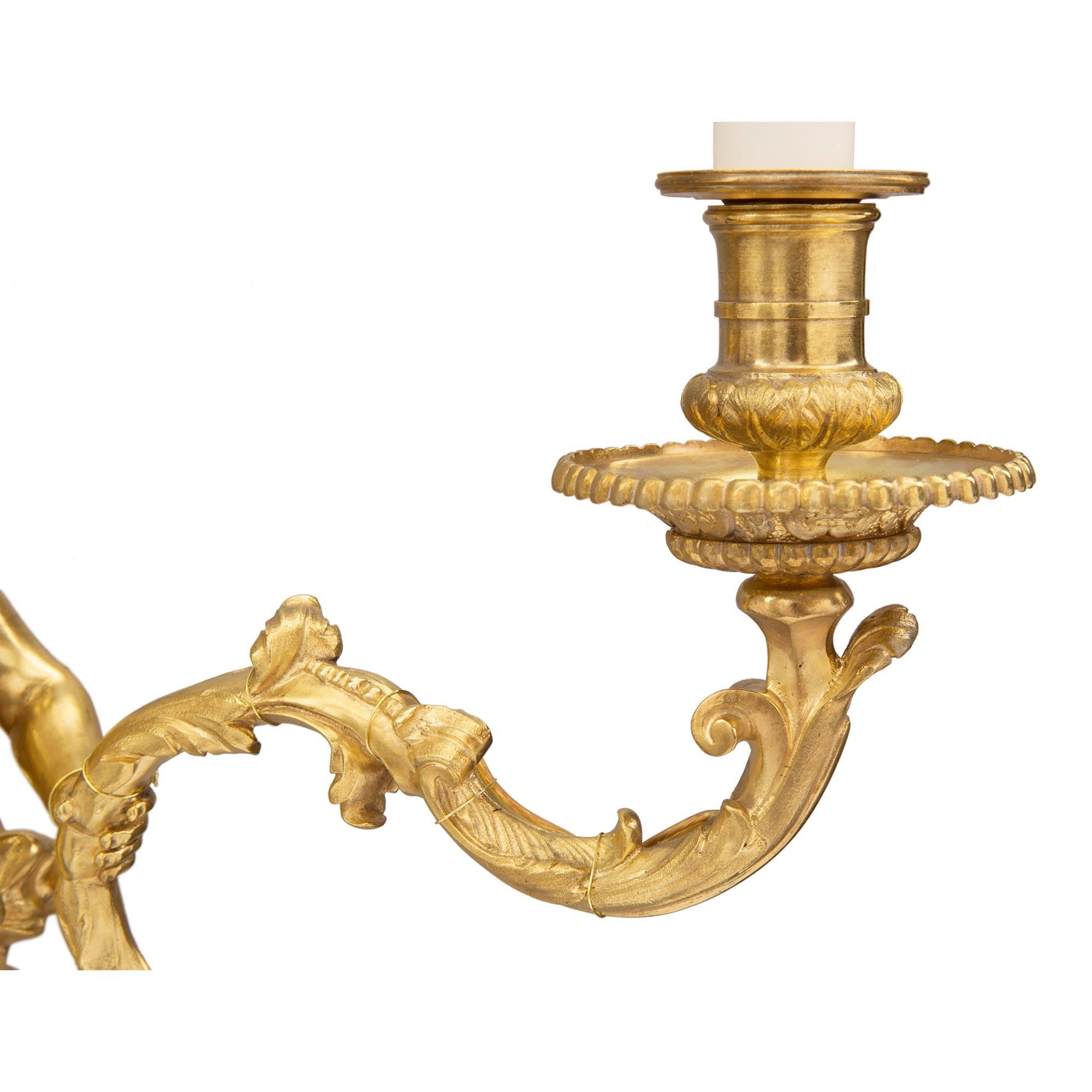 Pair of French 19th Century Louis XVI Style Ormolu Sconces, Attributed to Dasson For Sale 2