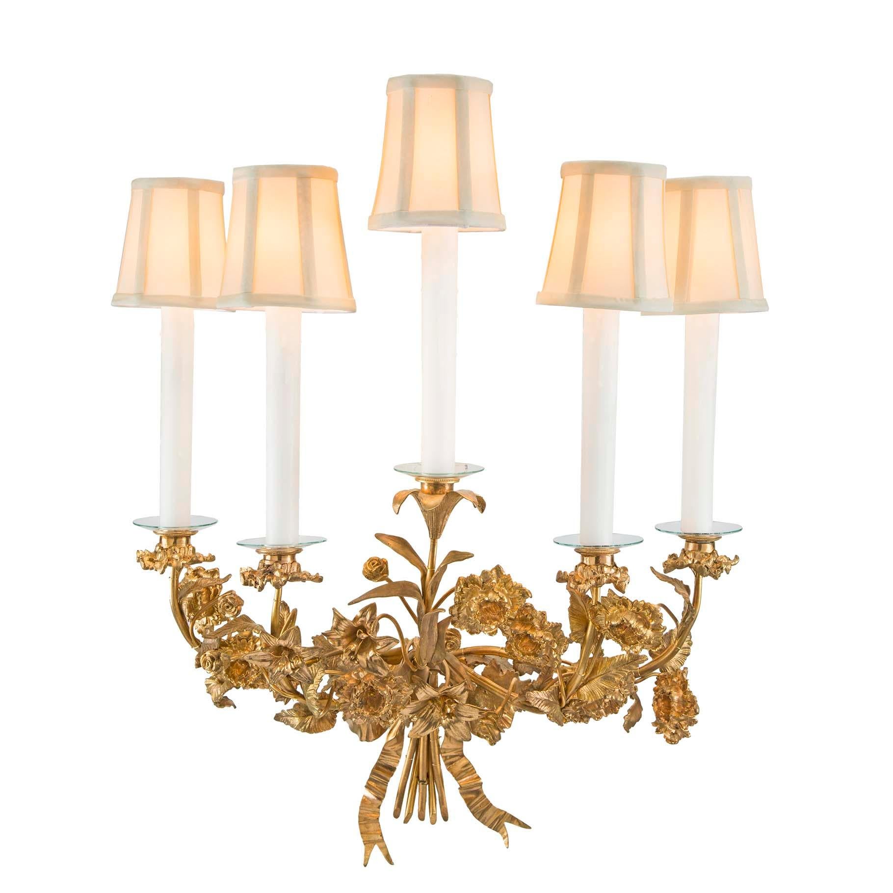 Pair of French 19th Century Louis XVI Style Ormolu Sconces In Good Condition For Sale In West Palm Beach, FL