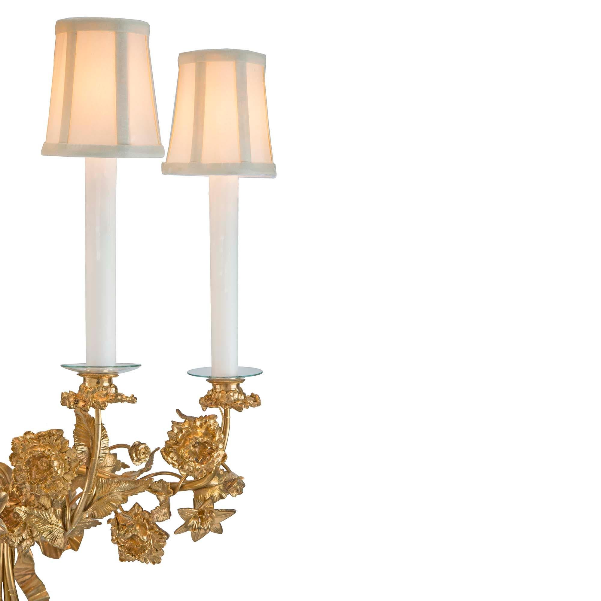 Pair of French 19th Century Louis XVI Style Ormolu Sconces For Sale 1