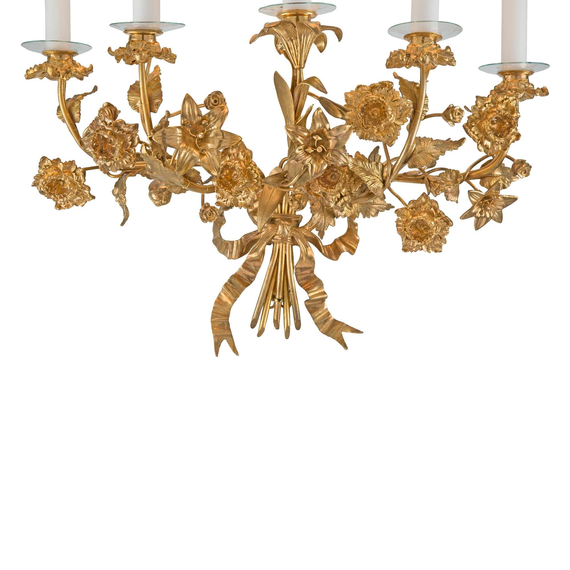Pair of French 19th Century Louis XVI Style Ormolu Sconces For Sale 2