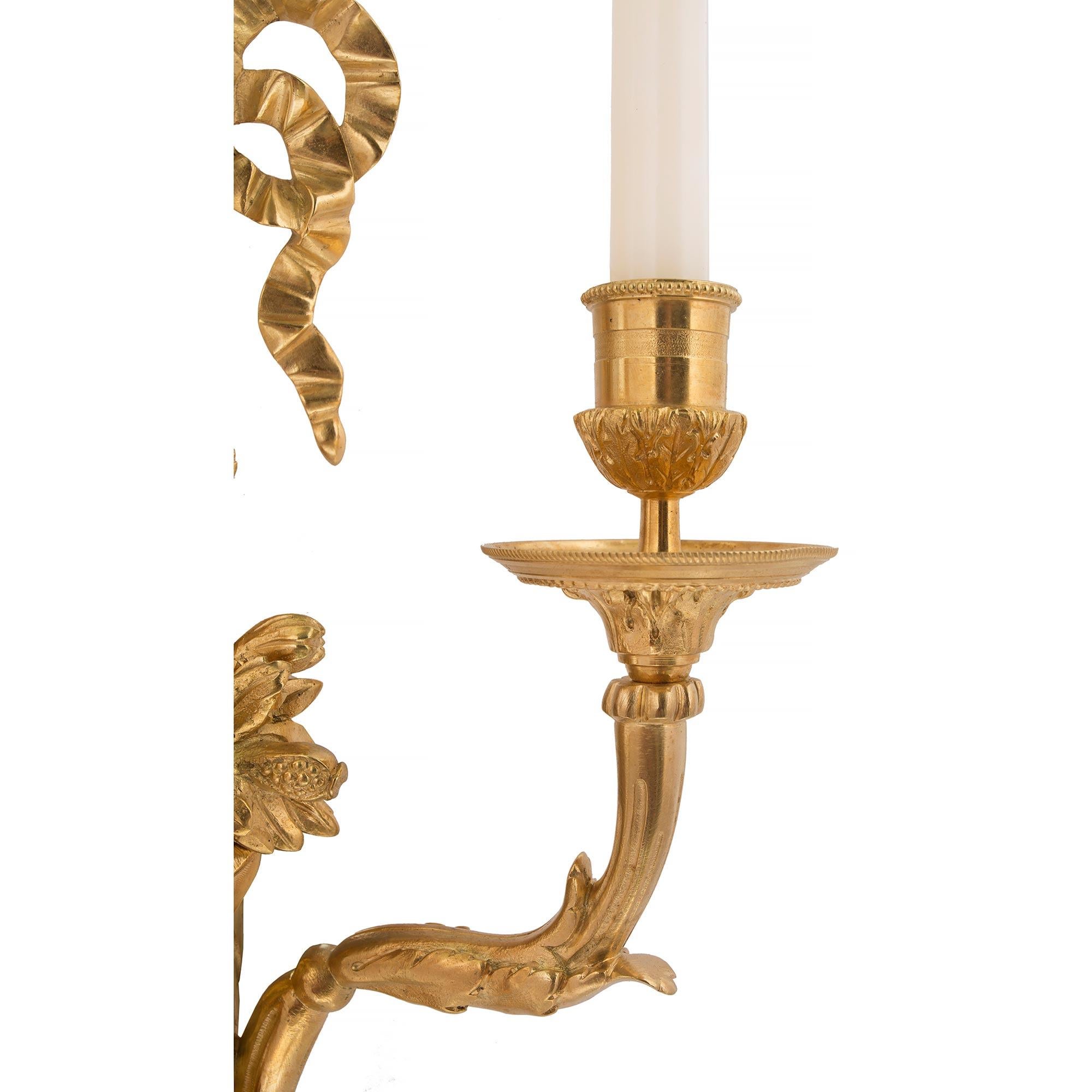 Pair of French 19th Century Louis XVI Style Ormolu Two-Arm Sconces 2