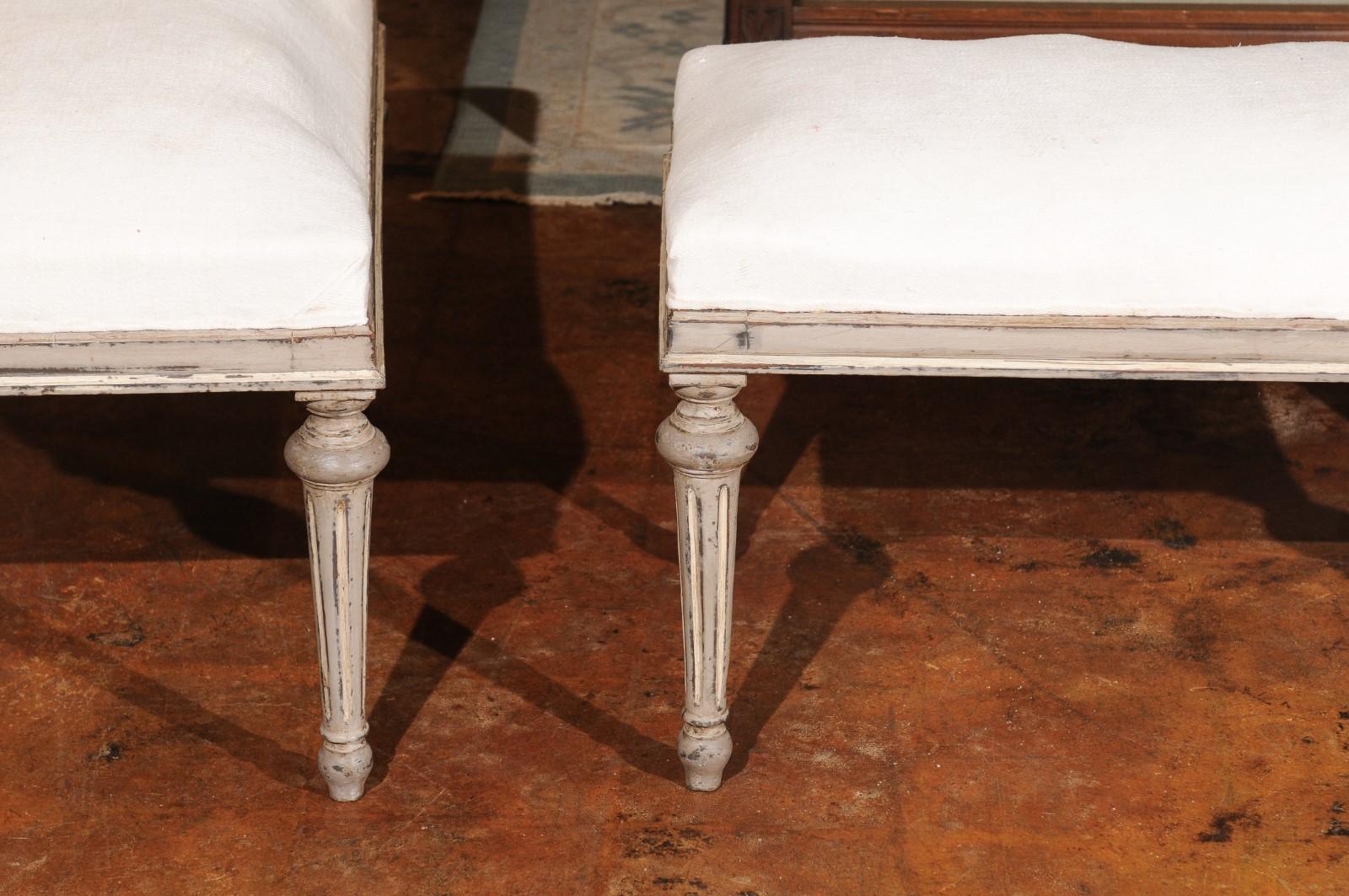  French 19th Century Louis XVI Style Painted Benche with Fluted Legs 6