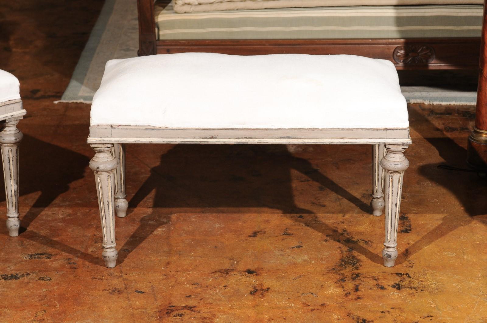  French 19th Century Louis XVI Style Painted Benche with Fluted Legs 1