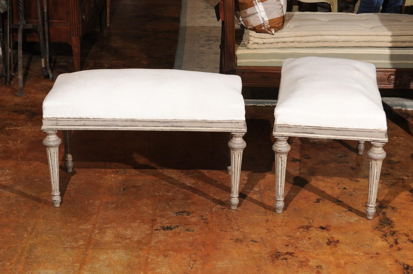  French 19th Century Louis XVI Style Painted Benche with Fluted Legs 4