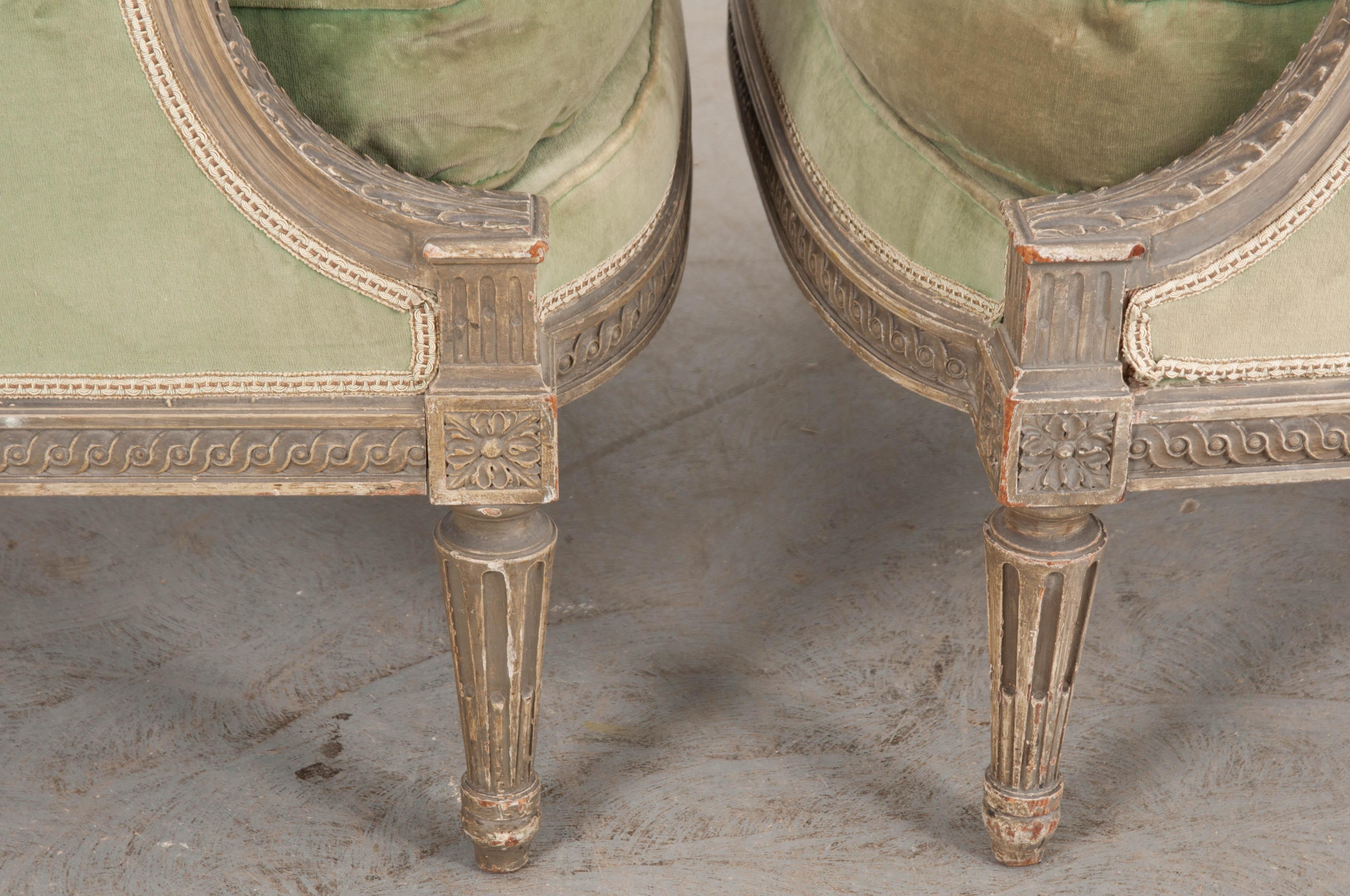 Pair of French 19th Century Louis XVI-Style Painted Bergères 6