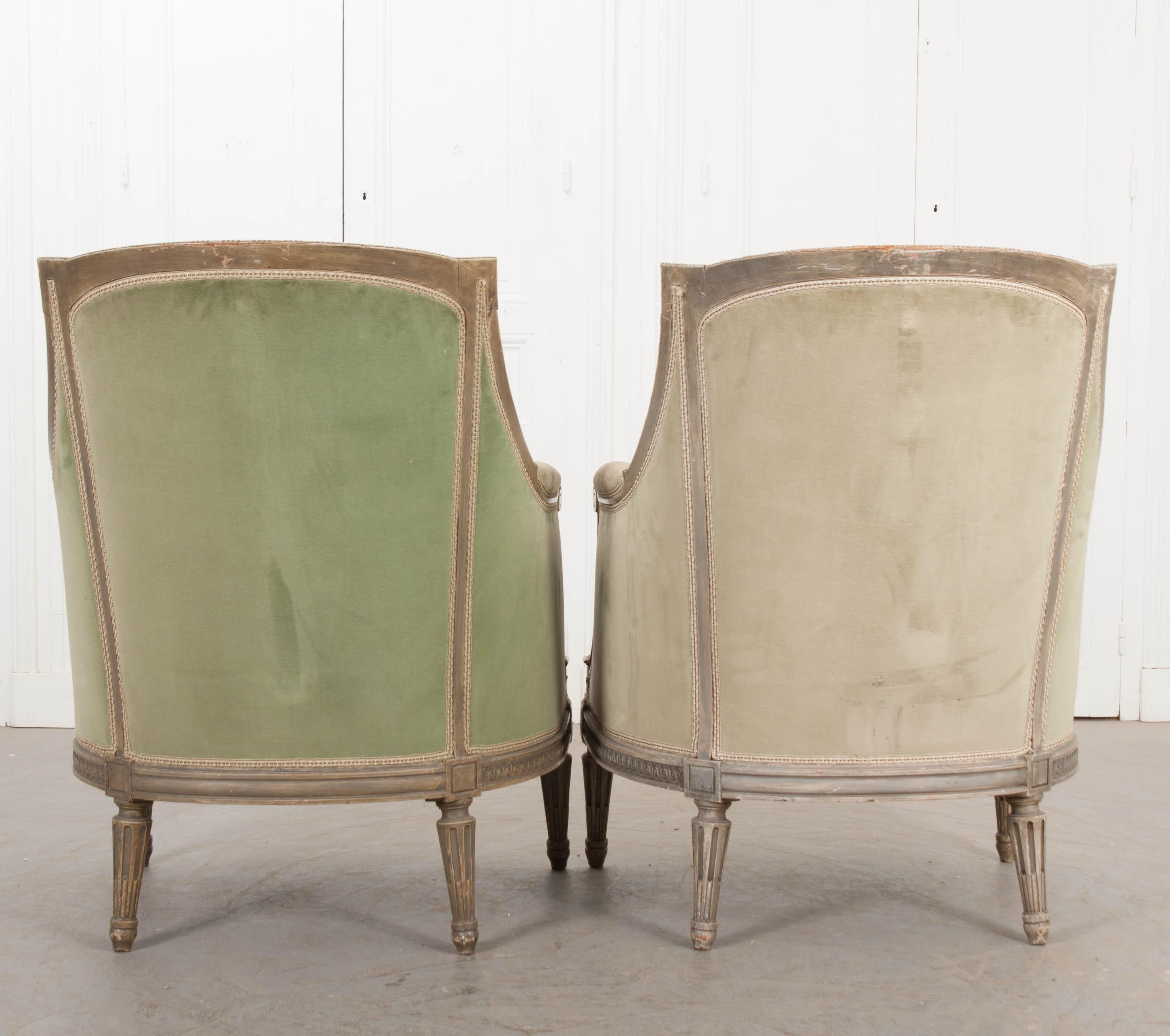 Pair of French 19th Century Louis XVI-Style Painted Bergères 9