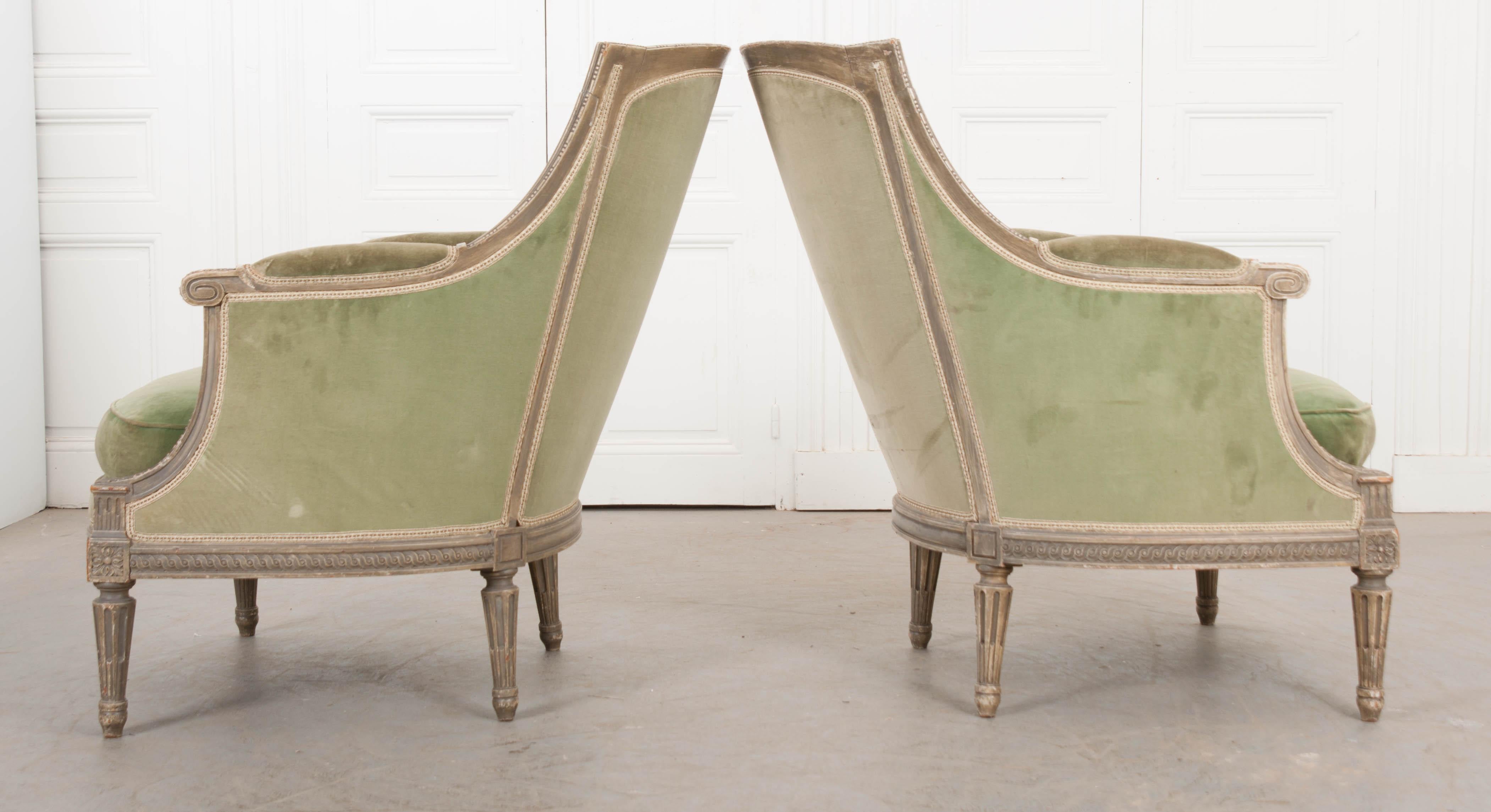 Pair of French 19th Century Louis XVI-Style Painted Bergères 7