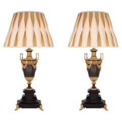 Pair of French 19th Century Louis XVI Style Patinated Bronze and Ormolu Lamps