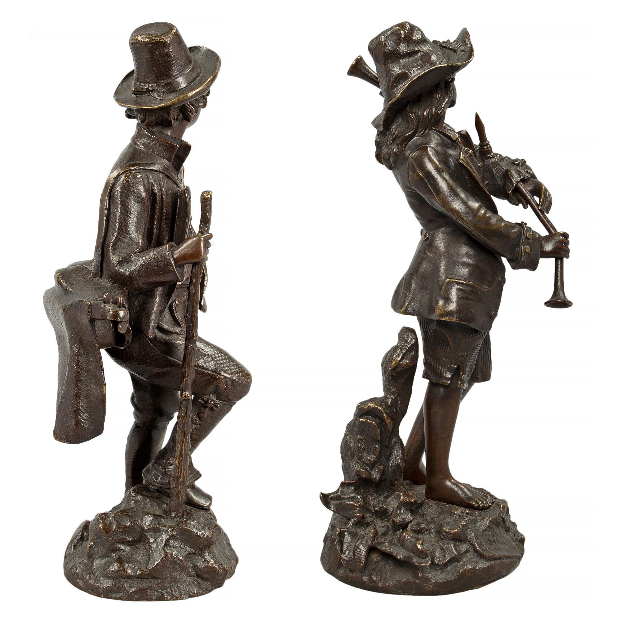 Pair of French 19th Century Louis XVI Style Patinated Bronze Statues In Good Condition For Sale In West Palm Beach, FL