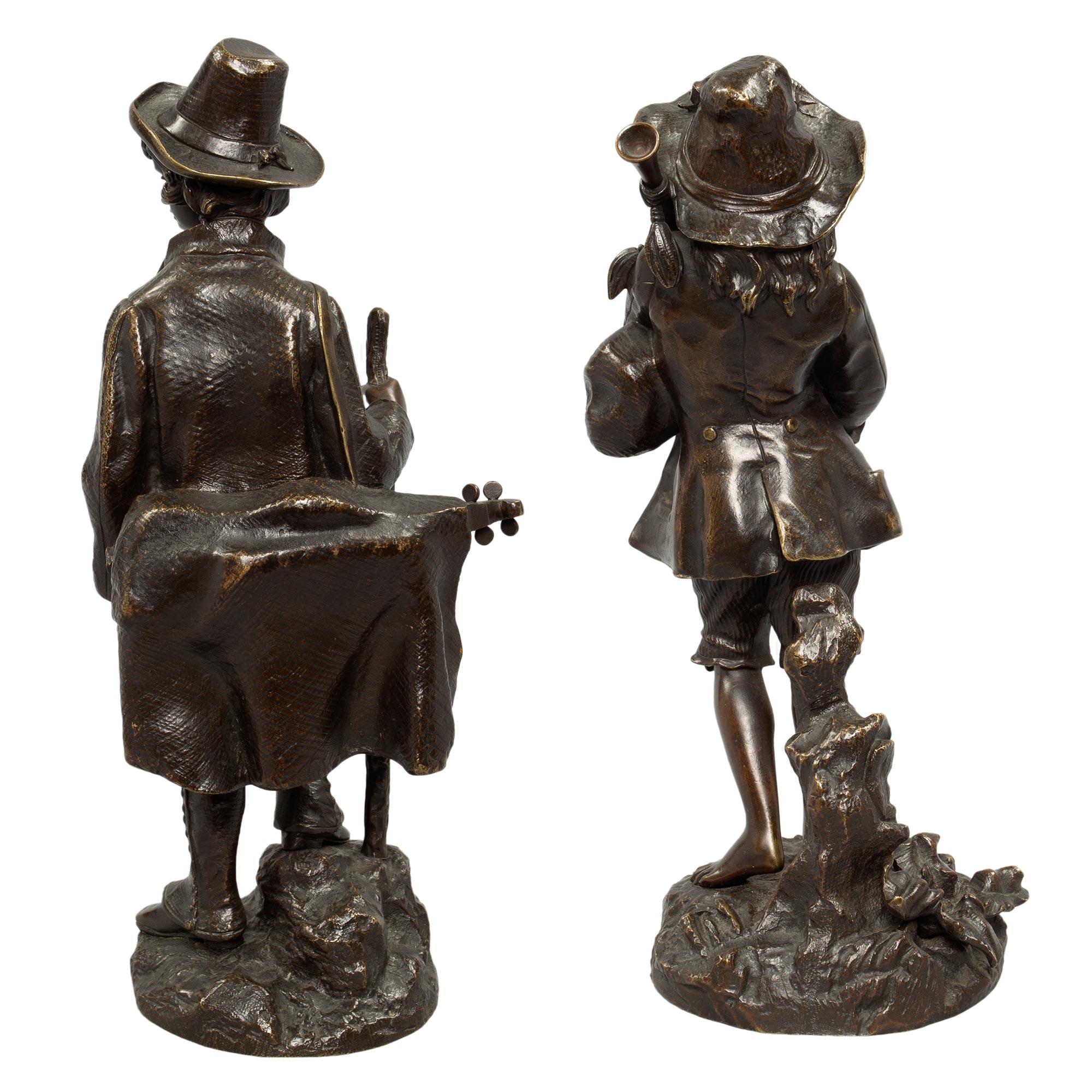 Pair of French 19th Century Louis XVI Style Patinated Bronze Statues For Sale 1