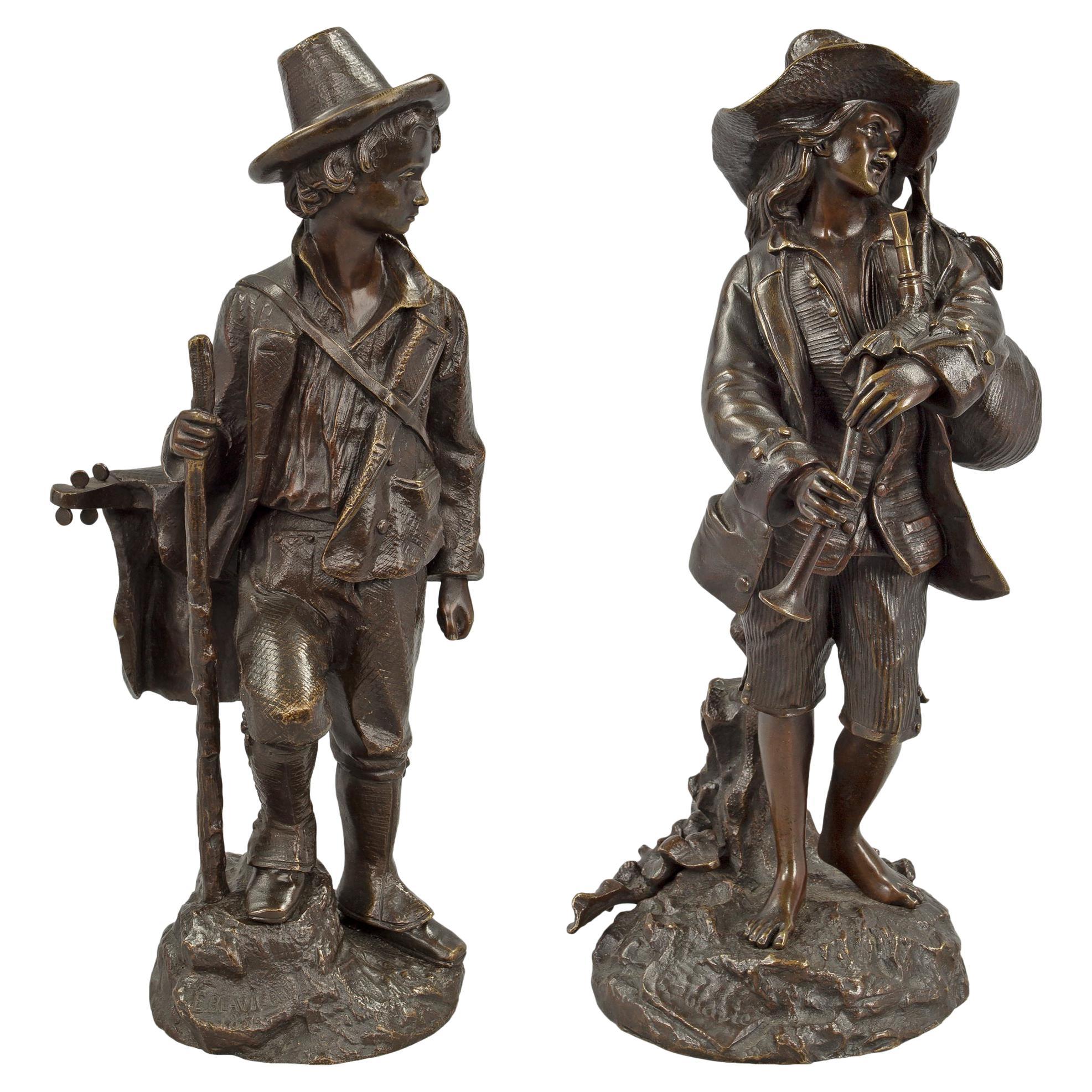 Pair of French 19th Century Louis XVI Style Patinated Bronze Statues