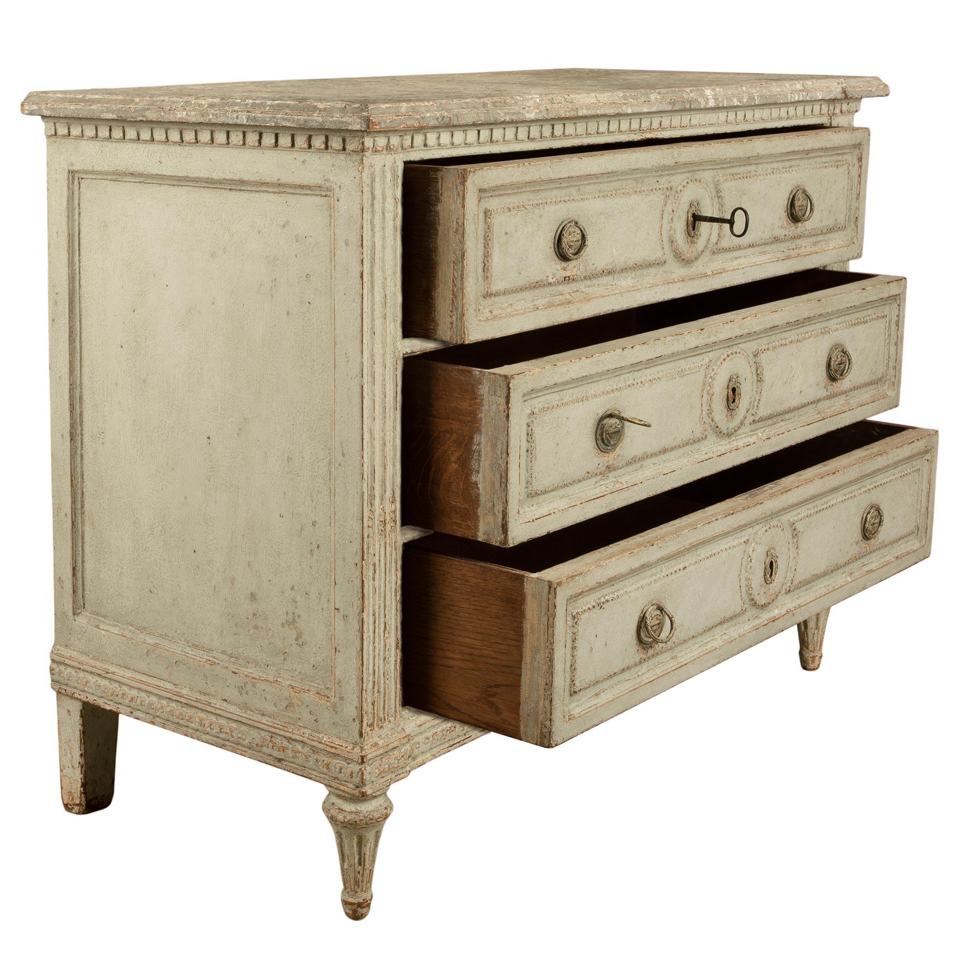 Wood Pair of French 19th Century Louis XVI Style Patinated Three-Drawer Chests
