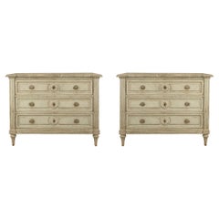 Pair of French 19th Century Louis XVI Style Patinated Three-Drawer Chests