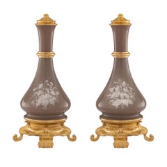 Pair of French 19th Century Louis XVI Style Porcelain and Ormolu Lamps