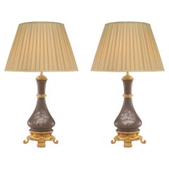 Vintage Pair of French 19th Century Louis XVI Style Porcelain and Ormolu Lamps