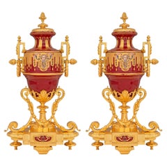 Pair of French 19th Century Louis XVI Style Porcelain and Ormolu Urns