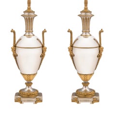 Pair of French 19th Century Louis XVI Style Silvered Bronze and Ormolu Lamps