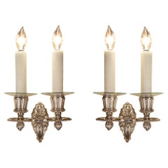 Pair of French 19th Century Louis XVI Style Silvered Bronze Sconces