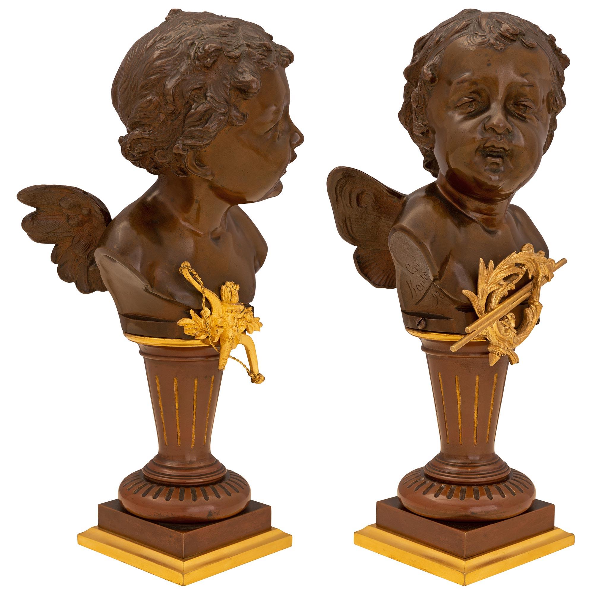 Patinated Pair of French 19th Century Louis XVI Style Statues, Signed Carl Kauba For Sale