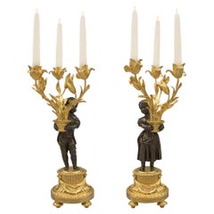 Pair of French 19th Century Louis XVI Style Three-Arm Candelabras