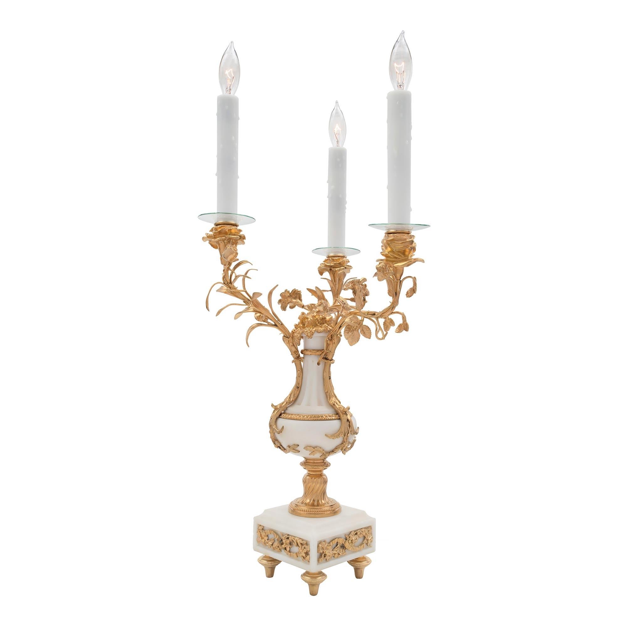 Pair of French 19th Century Louis XVI Style Three-Arm Electrified Candelabras In Good Condition For Sale In West Palm Beach, FL
