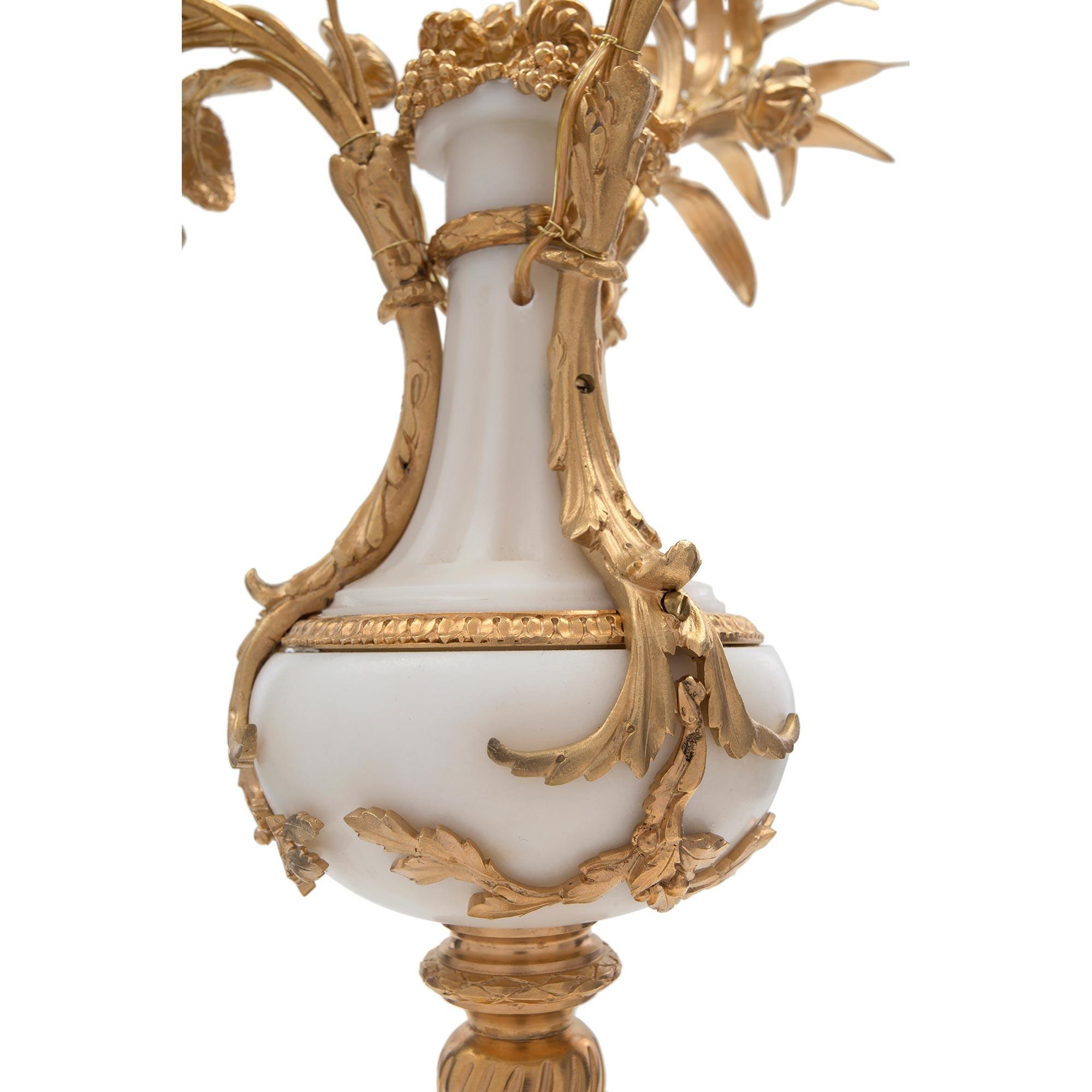 Ormolu Pair of French 19th Century Louis XVI Style Three-Arm Electrified Candelabras For Sale