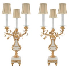 Pair of French 19th Century Louis XVI Style Three-Arm Electrified Candelabras