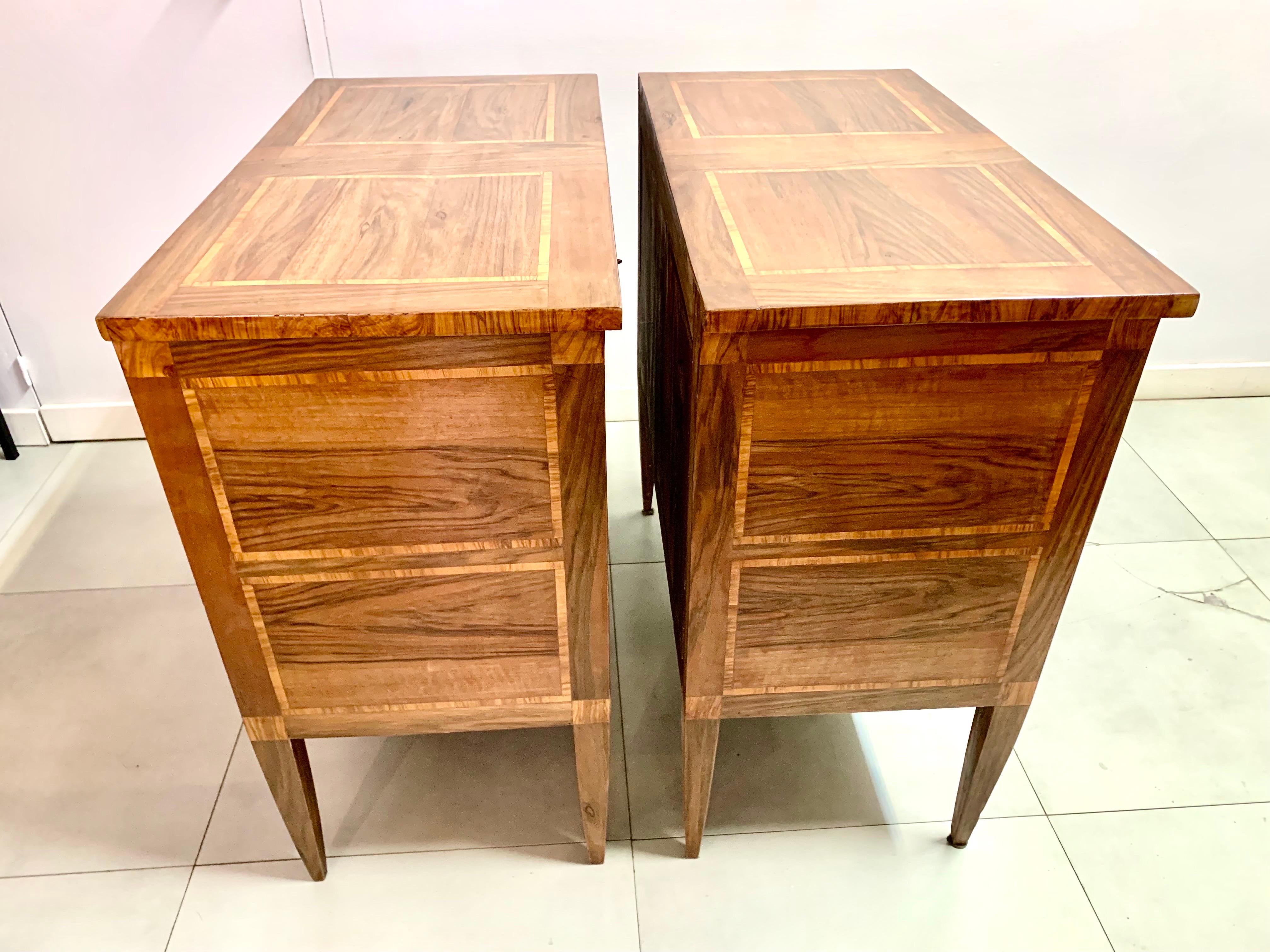 Pair of French 19th Century Louis XVI Style Walnut and Marquetry Commodes 11