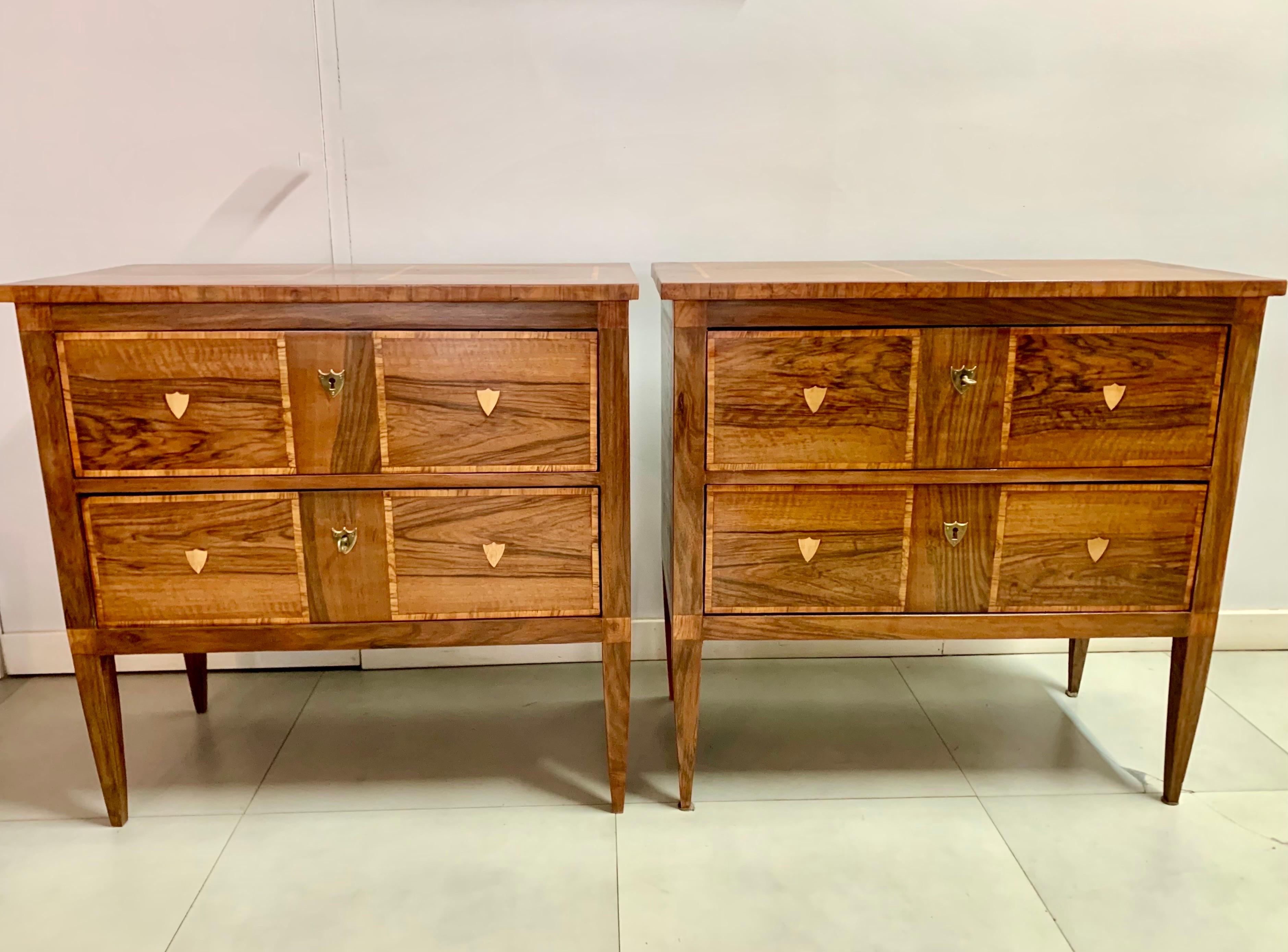 Pair of French 19th Century Louis XVI Style Walnut and Marquetry Commodes 16