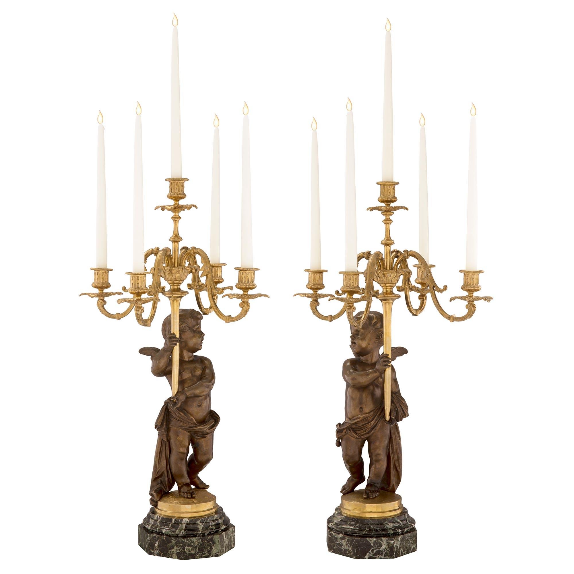 Pair of French 19th Century Louis XVI Style Winged Cherub Candelabras In Good Condition For Sale In West Palm Beach, FL