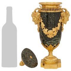 Pair of French 19th century Louis XVI Vert Patricia marble & Ormolu lidded Urn