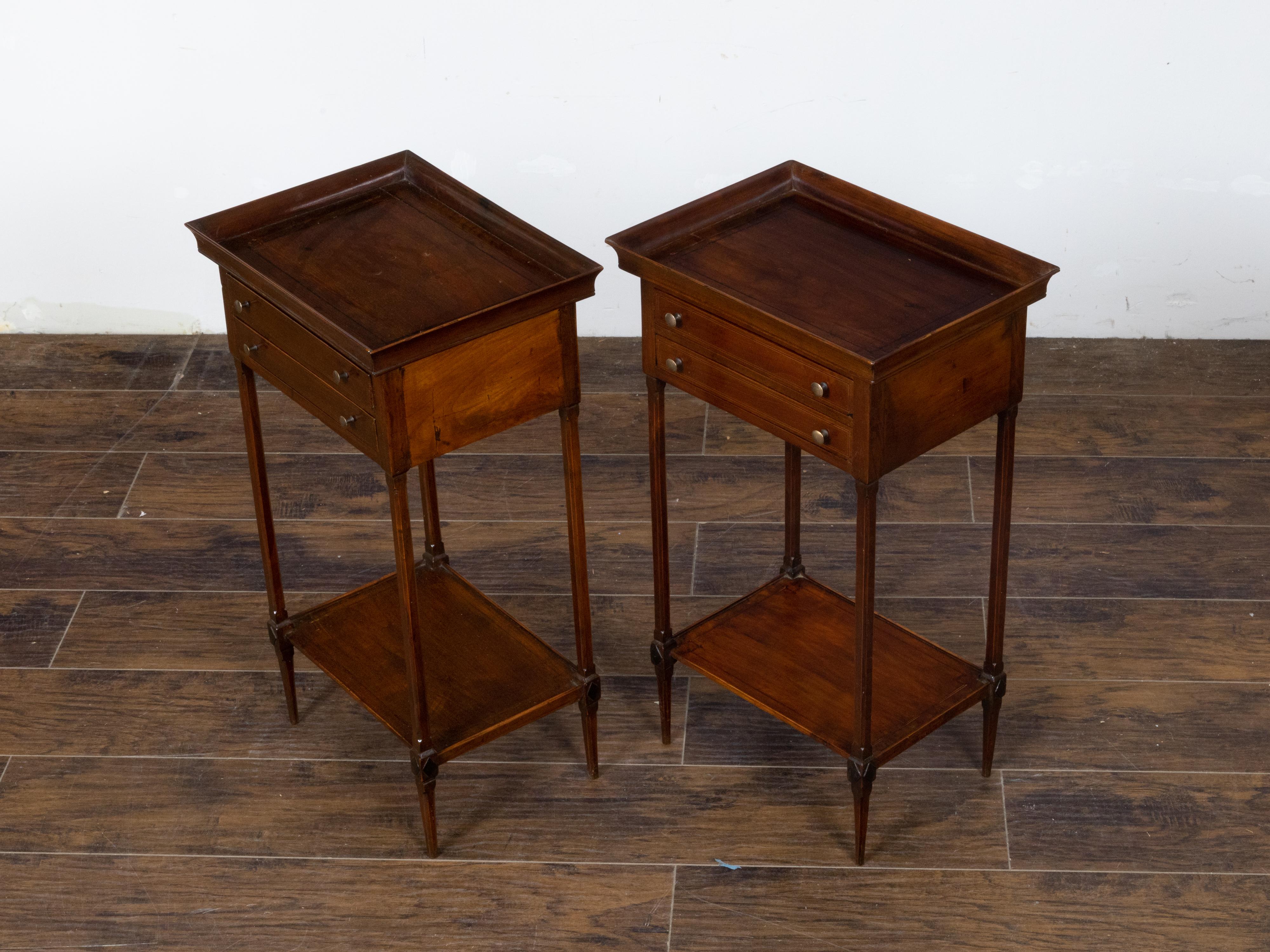 Pair of French 19th Century Mahogany Tray Top Bedside Tables with Two Drawers In Good Condition For Sale In Atlanta, GA