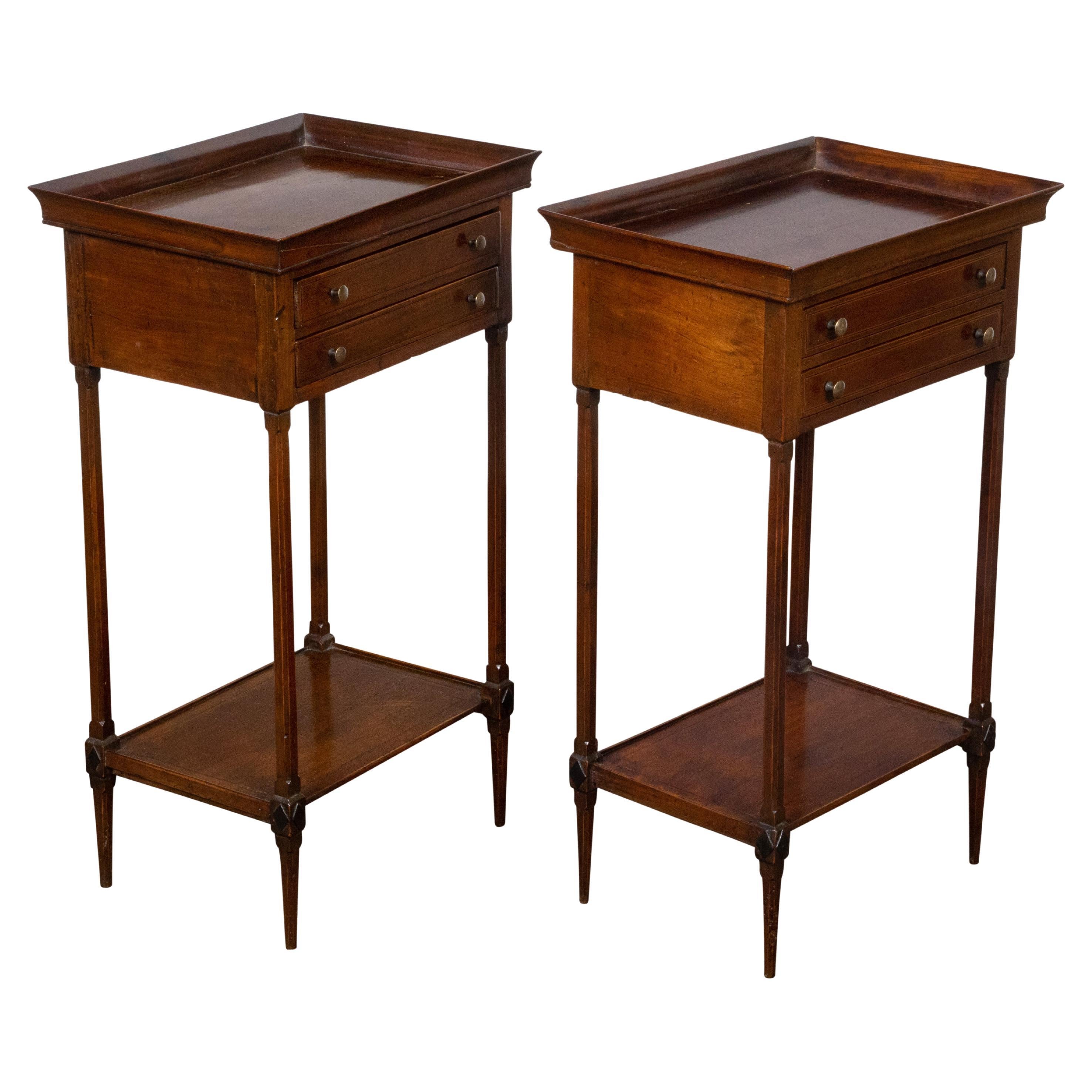 Pair of French 19th Century Mahogany Tray Top Bedside Tables with Two Drawers For Sale