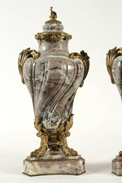 Pair of French 19th Century Marble and Gilt Bronze Cassolettes