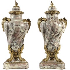 Pair of French 19th Century Marble and Gilt Bronze Cassolettes