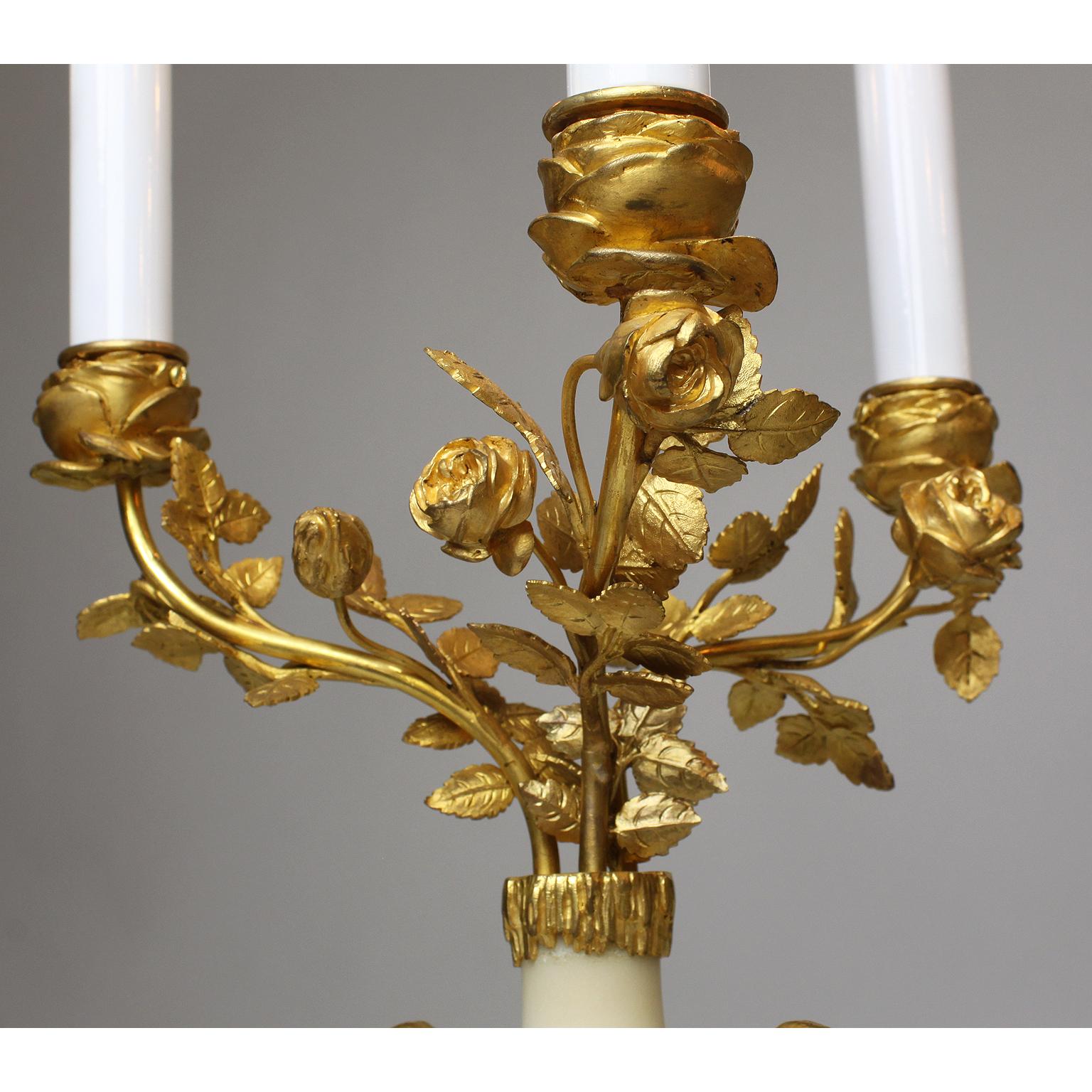 Pair of French 19th Century Marble and Ormolu Mounted Candelabra Lamps For Sale 3