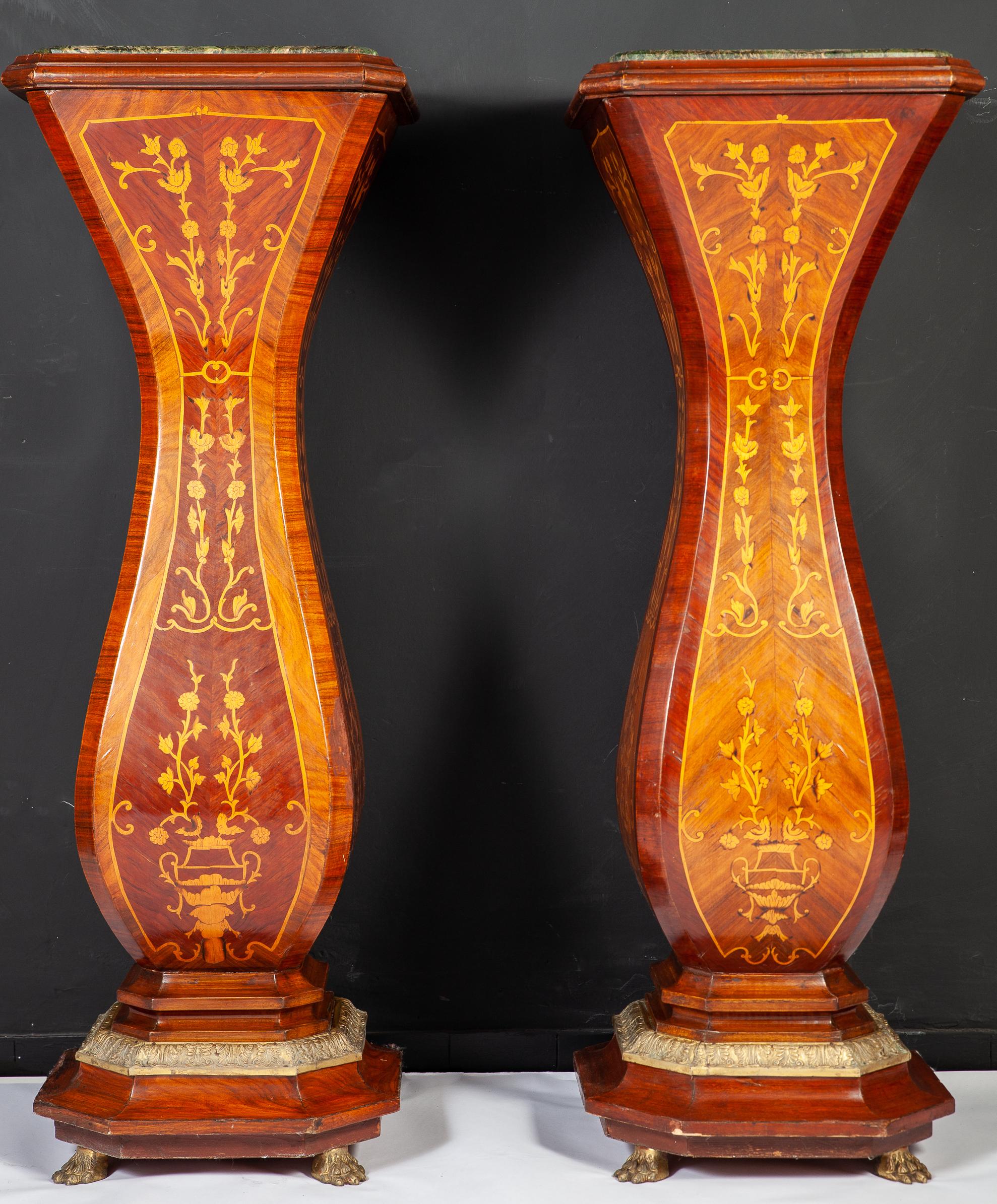 Pair of French 19th Century Marquetry Inlaid Large Pedestals For Sale 4