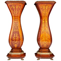 Pair of French 19th Century Marquetry Inlaid Large Pedestals