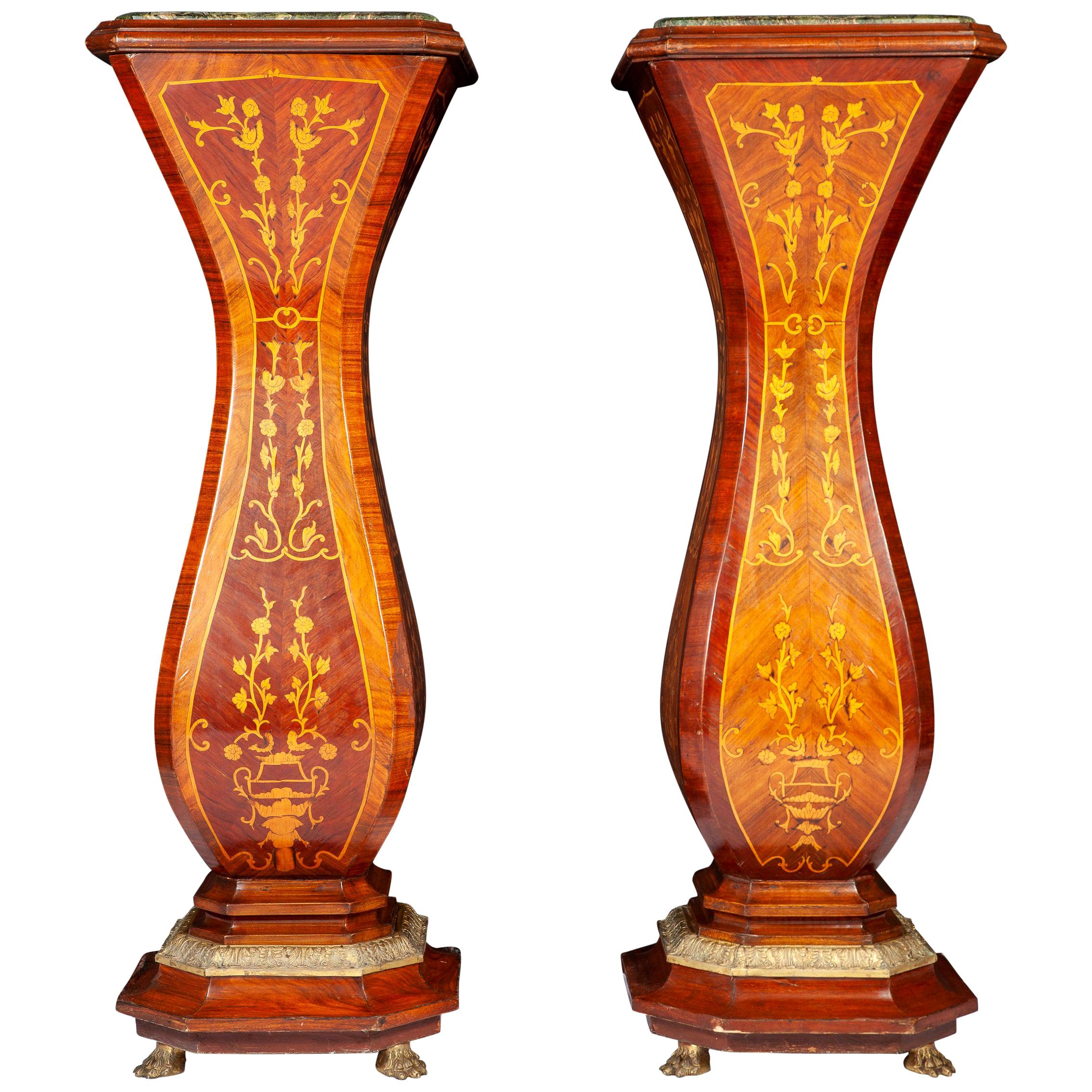 Pair of French 19th Century Marquetry Inlaid Large Pedestals