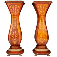 Antique Pair of French 19th Century Marquetry Inlaid Large Pedestals