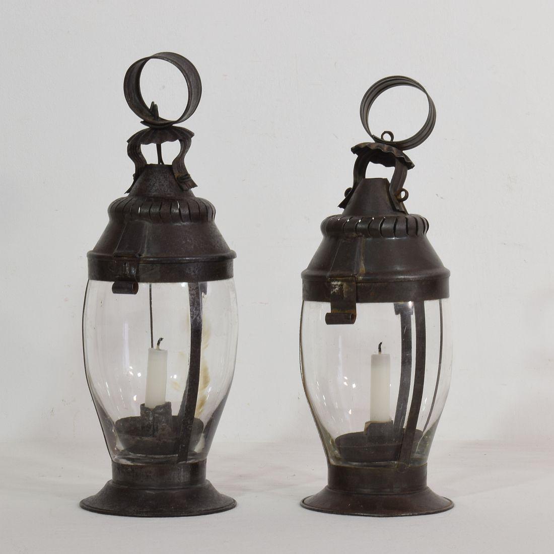 French Provincial Pair of French, 19th Century Metal Lanterns