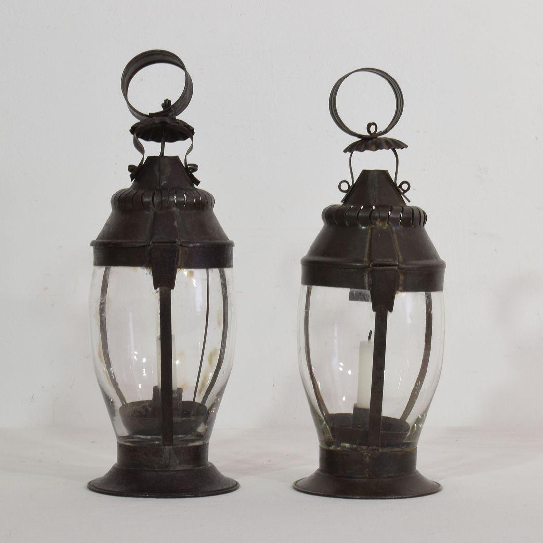 Iron Pair of French, 19th Century Metal Lanterns