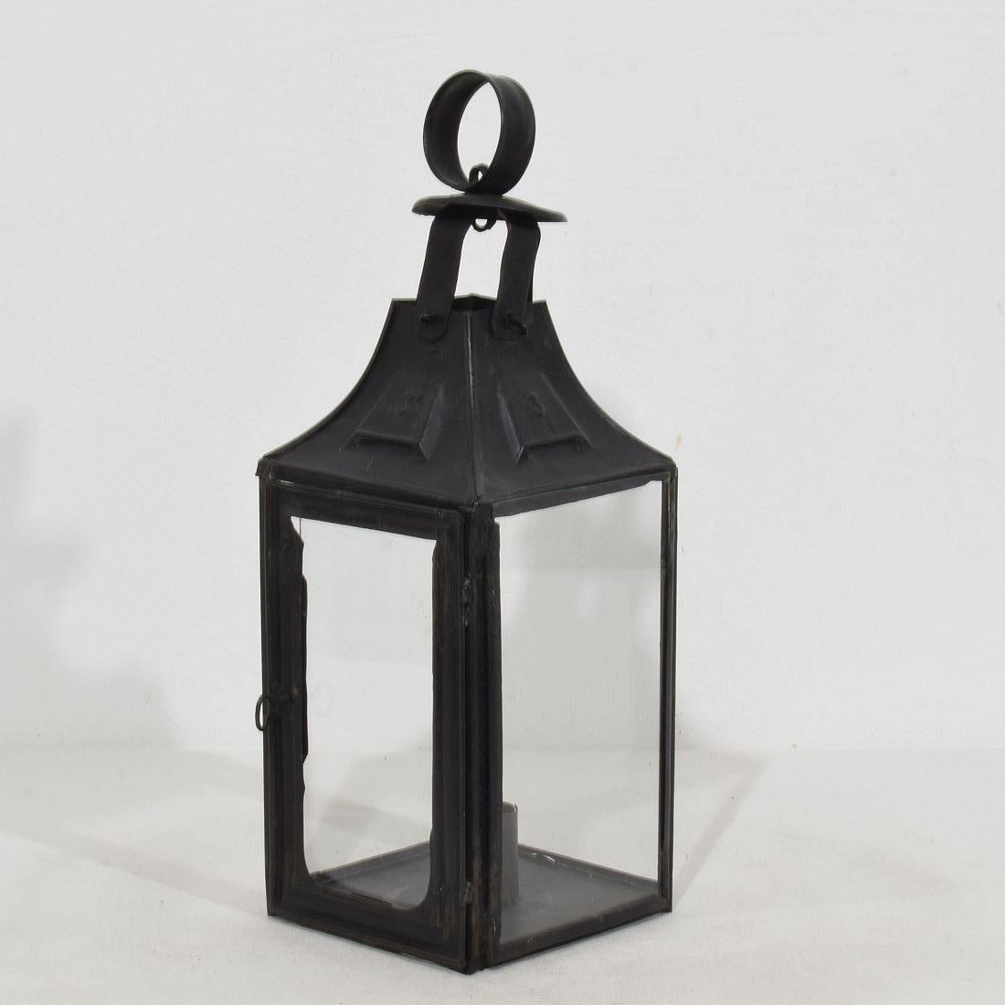 Glass Pair of French, 19th Century Metal Lanterns For Sale